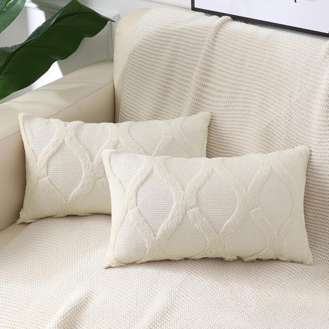 decorUhome Fall Faux Fur Beige Throw Pillow Covers 12x20 Set of 2