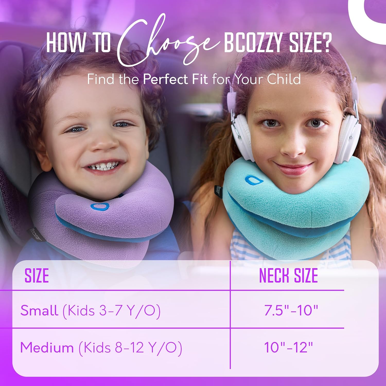 BCOZZY Kids Travel Neck Pillow (8-12 Y/O) - Patented Soft Pillow for Head & Chin Support in Car Seat, Airplane, and Road Trips. Adjustable Size, Fully Washable, Carry Bag, Medium, Pink