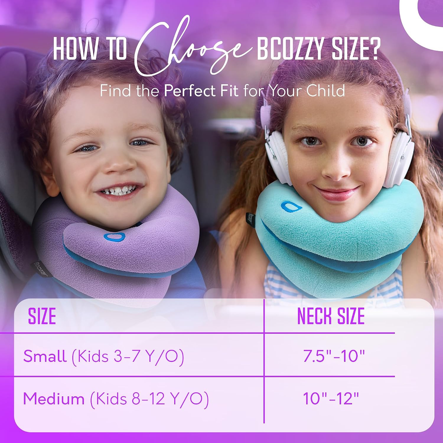 BCOZZY Kids Travel Neck Pillow (8-12 Y/O) - Patented Soft Pillow for Head & Chin Support in Car Seat, Airplane, and Road Trips. Adjustable Size, Fully Washable, Carry Bag, Medium, Light Blue