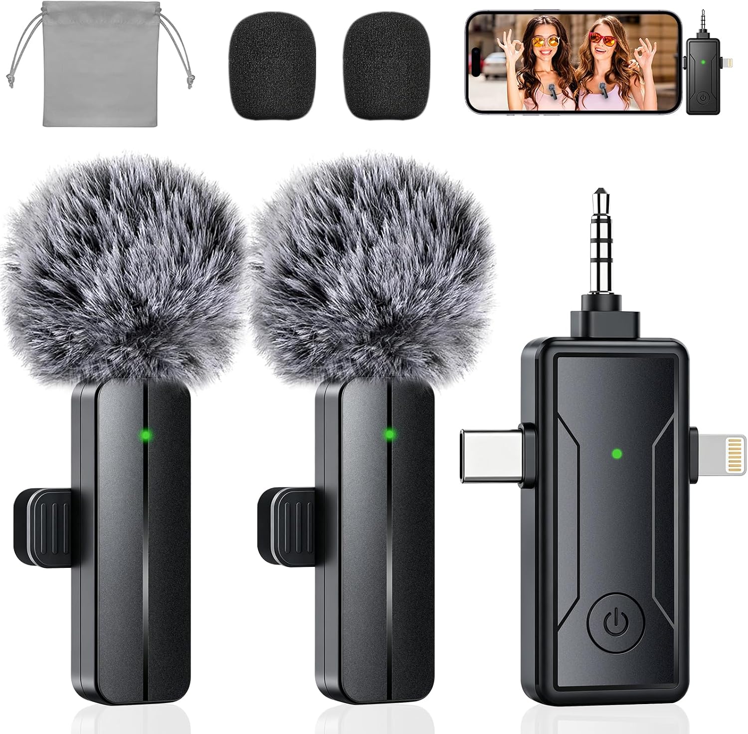 3 in 1 Wireless Mini Microphone for iPhone Android Phone Camera: Lavalier Lapel Mic for Video Recording - Noise Cancelling Clip on Shirt Microphones for Tiktok YouTube Podcast Vlogging