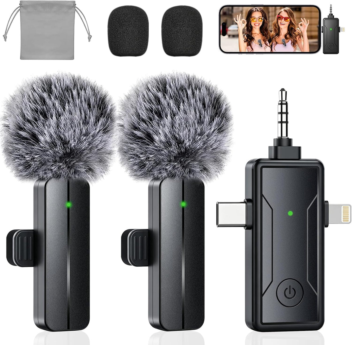 3 in 1 Wireless Mini Microphone for iPhone Android Phone Camera: Lavalier Lapel Mic for Video Recording - Noise Cancelling Clip on Shirt Microphones for Tiktok YouTube Podcast Vlogging