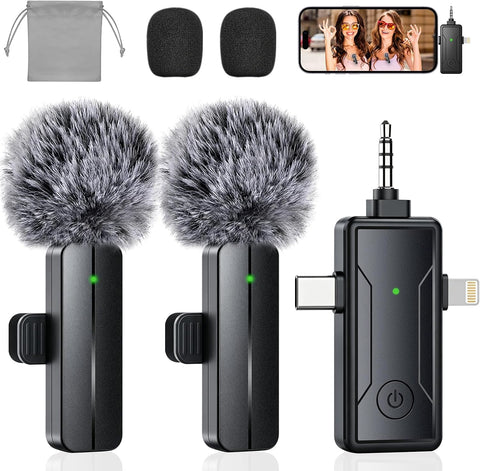 3 in 1 Wireless Mini Microphone for iPhone Android Phone Camera: Lavalier Lapel Mic for Video Recording - Noise Cancelling Clip on Shirt Microphones for Tiktok YouTube Podcast Vlogging