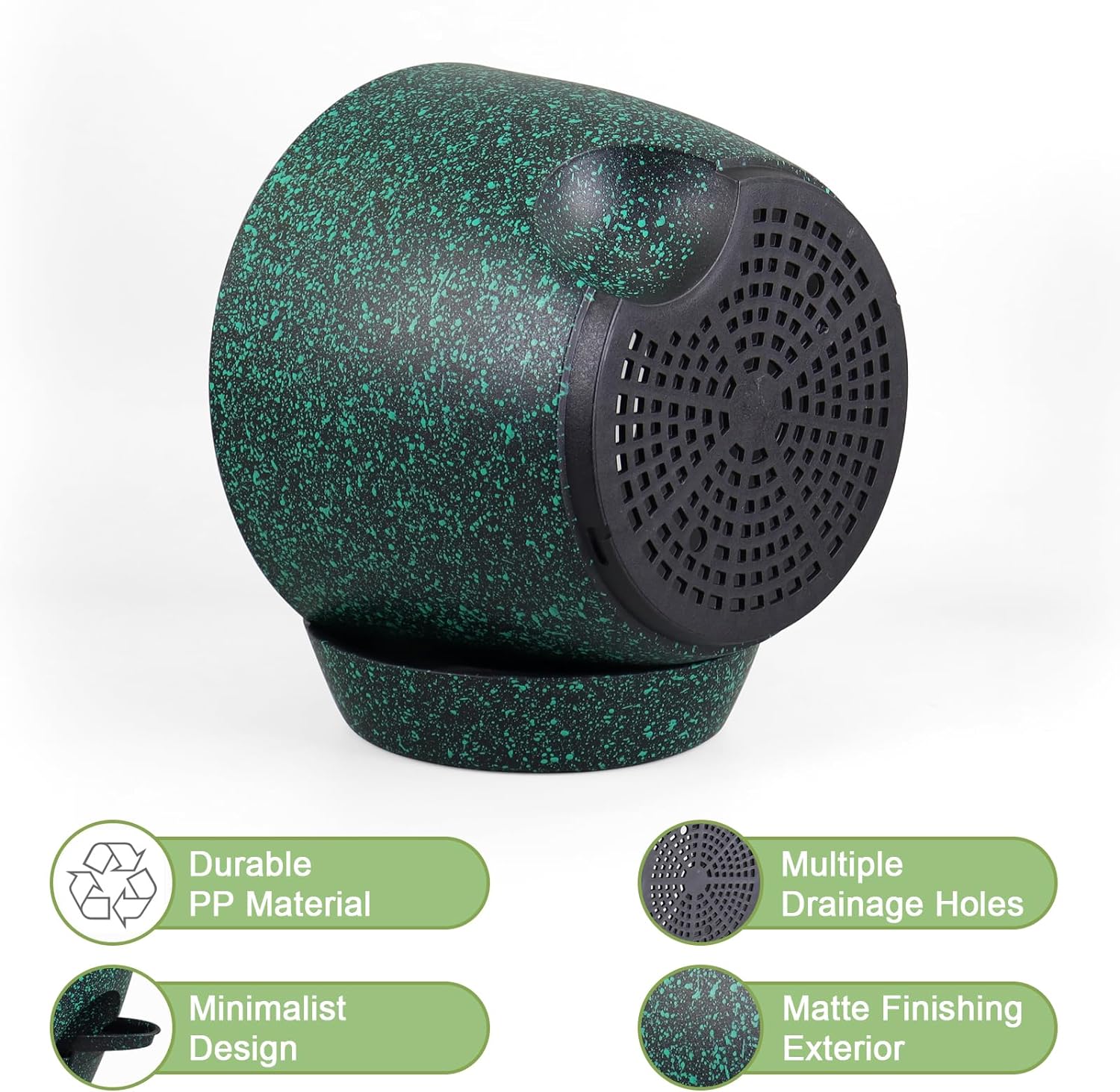 WSMKSZ 12 inch Large Self Watering Pots, Planter, Plant Pots with Mesh Drainage Holes for Indoor Outdoor House Plants and Garden, Plastic Flower Pots with Reservoir, Black with Green Speckles