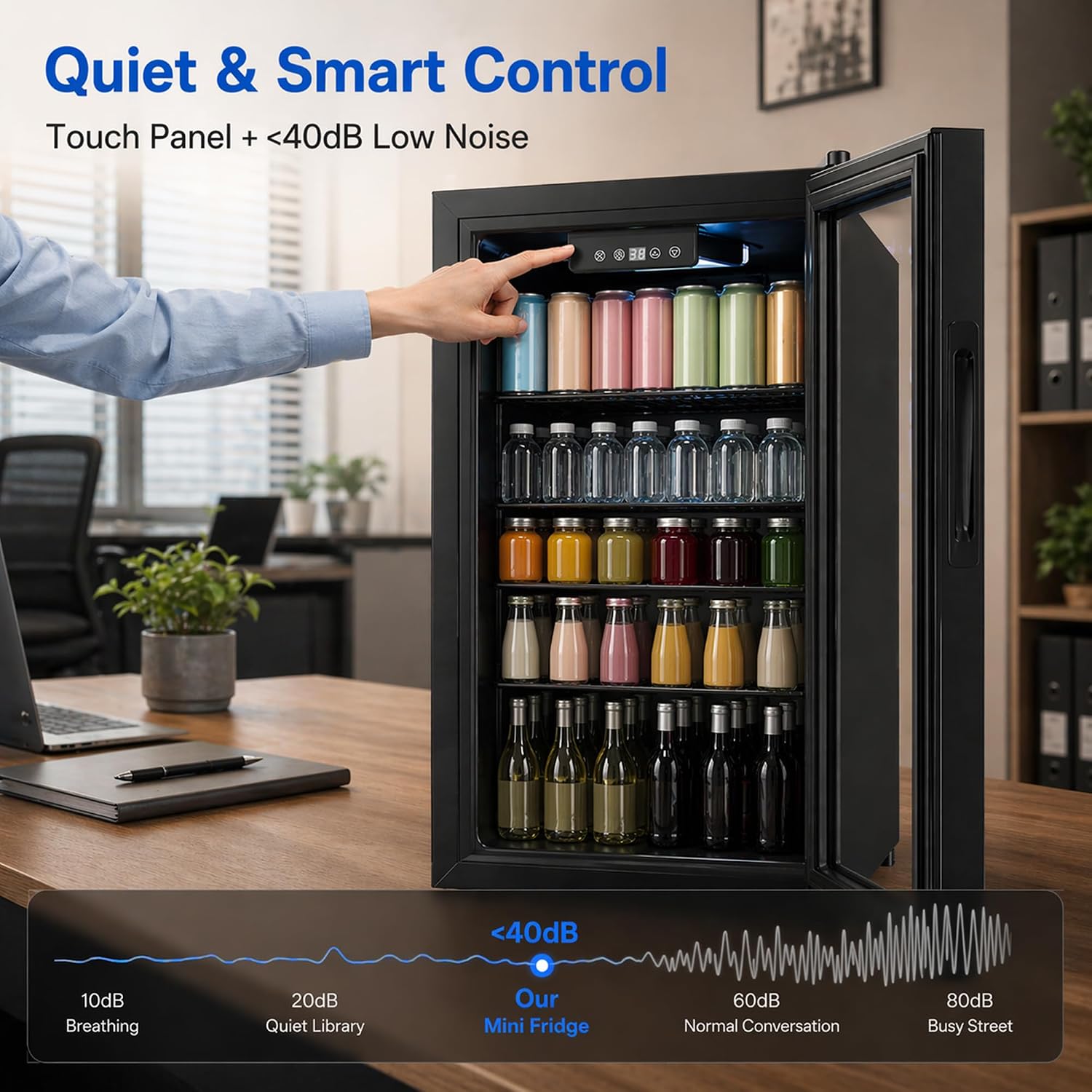 Dawmilon 3.2 Cu.Ft Beverage Refrigerator, 126 Can Beverage Cooler, Glass Door Drink Fridge, Mini Fridge with Digital Temperature Control and Air Cooling System for Beer Soda Wine Home Office Bar