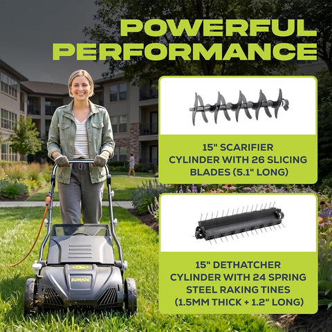 Sun Joe 15-Inch Lawn Dethatcher with Scarifier Blade Reel, AJ805E