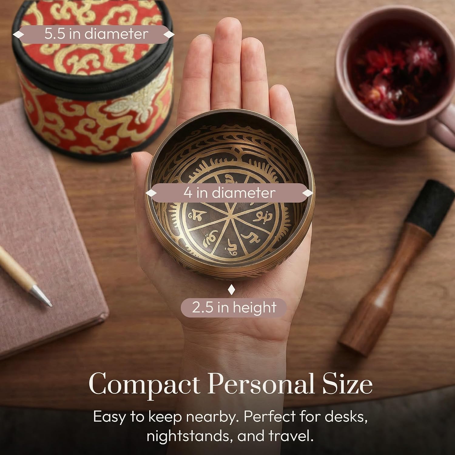 Silent Mind Tibetan Singing Bowl Set – Easy to Play & Beginner Friendly Meditation Bowl with Cushion, Mallet & Case | Stress Relief & Mindfulness | Gift-Ready