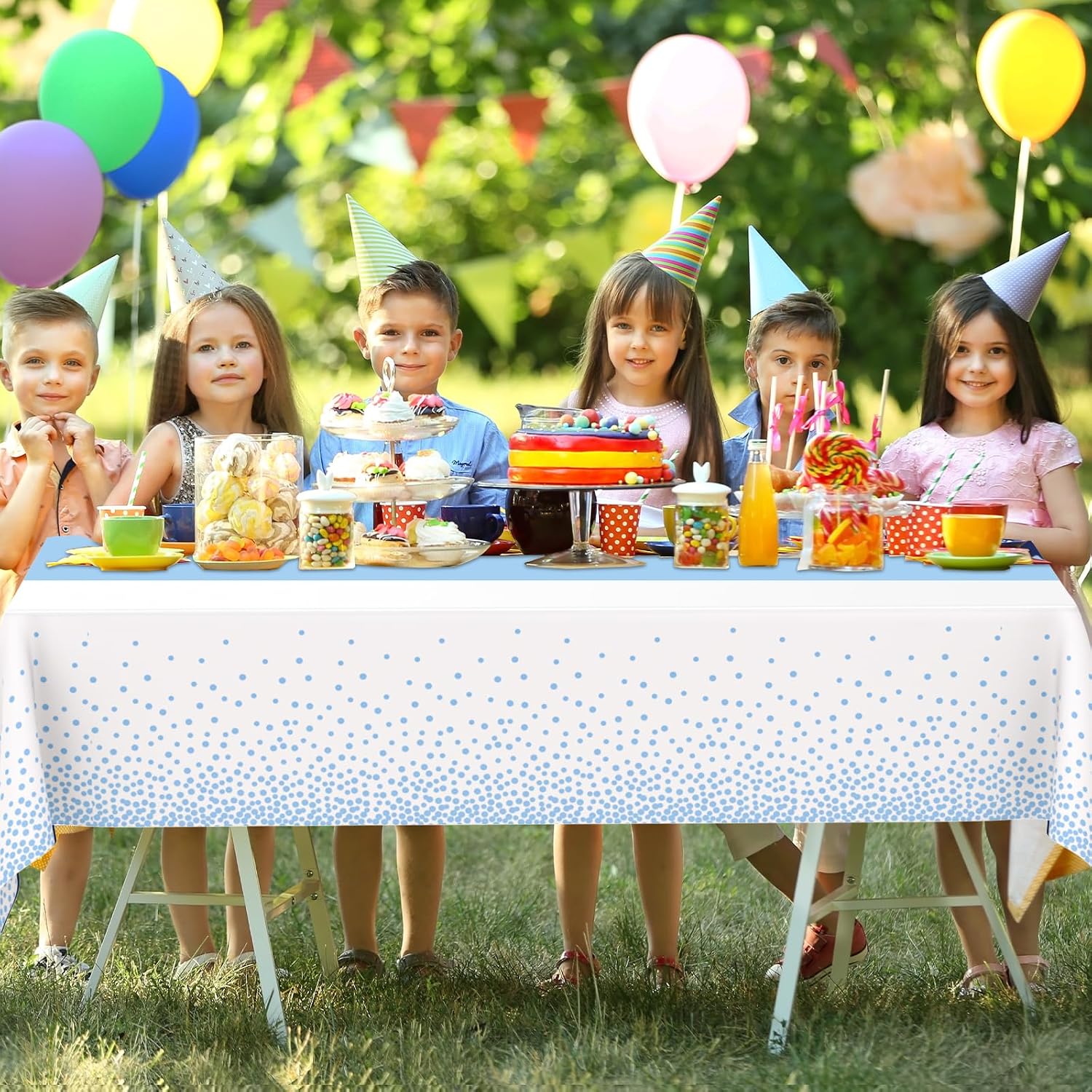 2 Pack White and Light Blue Tablecloth Disposable White Table Cloth Printed Pastel Blue Table Runner for Parties Baby & Bridal Shower Engagement Wedding Birthday BBQ Picnic Indoors and Outdoors Party