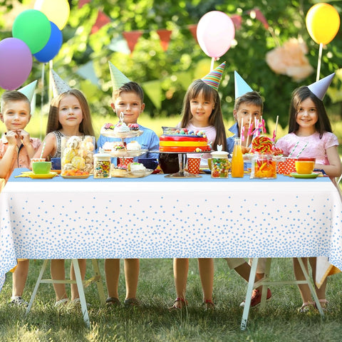 2 Pack White and Light Blue Tablecloth Disposable White Table Cloth Printed Pastel Blue Table Runner for Parties Baby & Bridal Shower Engagement Wedding Birthday BBQ Picnic Indoors and Outdoors Party