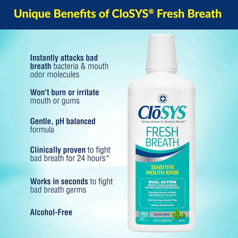 CloSYS Mouthwash, 32 Ounce, Fresh Breath Mouthwash, 3 Pack, Gentle Mint