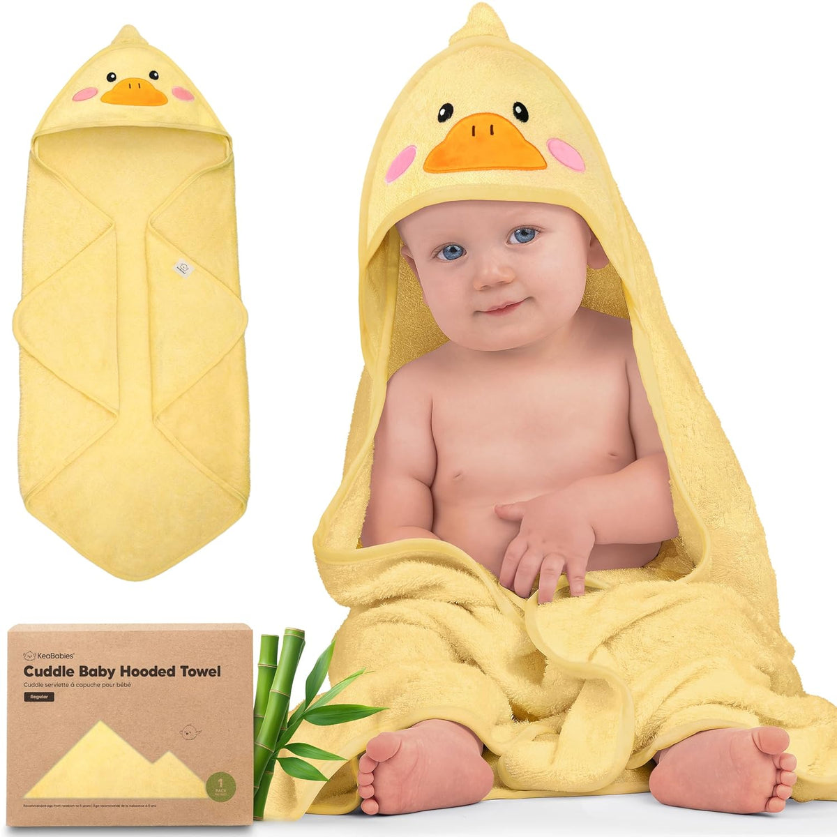 KeaBabies Hooded Baby Towel for Newborn, Baby Bath Towels (Duck, 35x35)