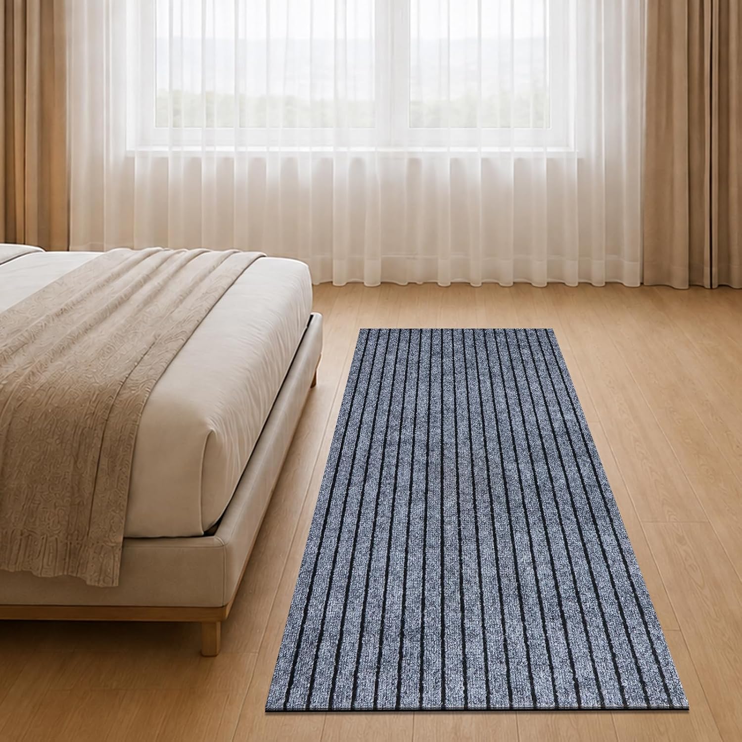 2x8 FT Non-Slip Runner Rug with Rubber Backing, Gray Strip