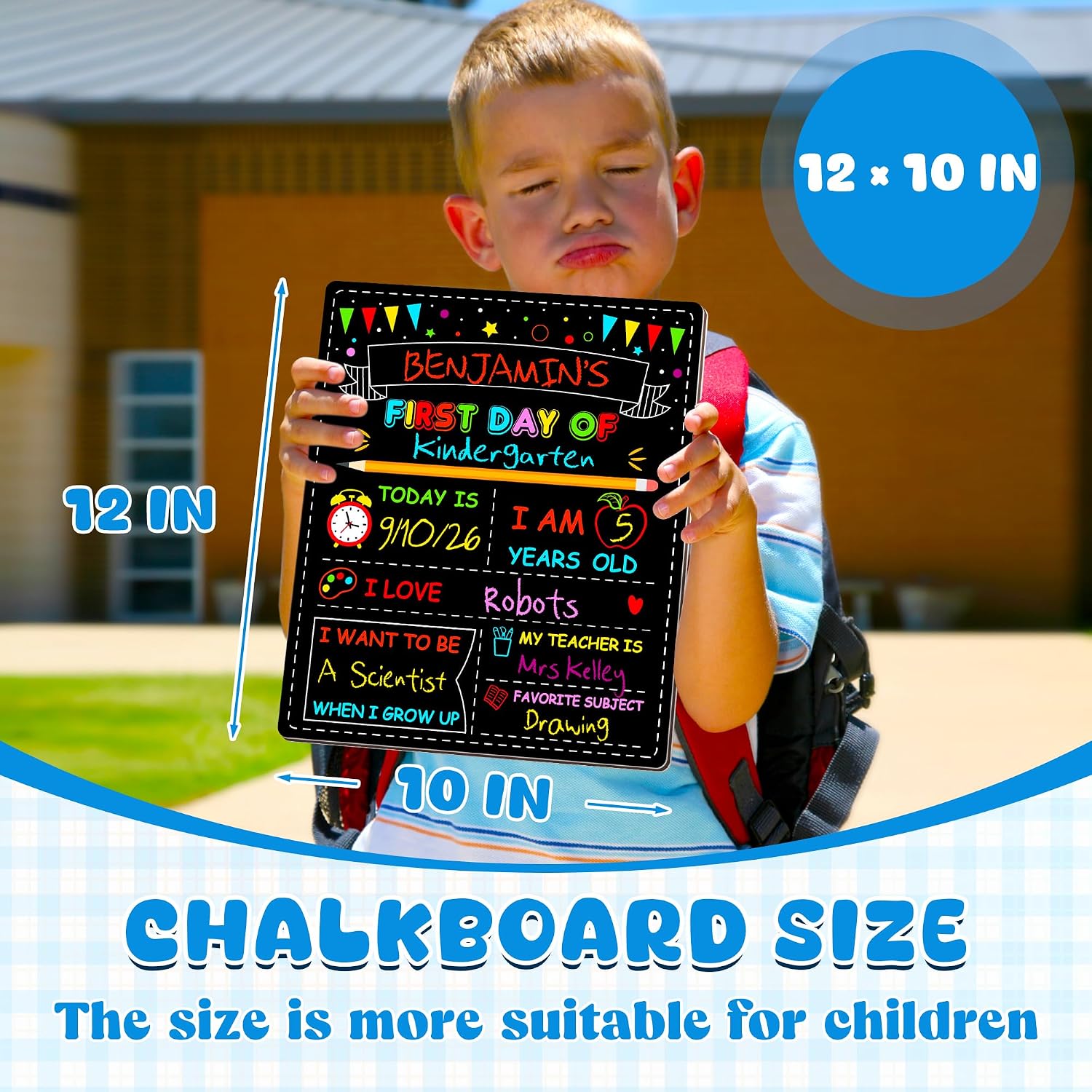 Double-Sided First Day of School Board, 12 × 10 Inches Back to School Sign