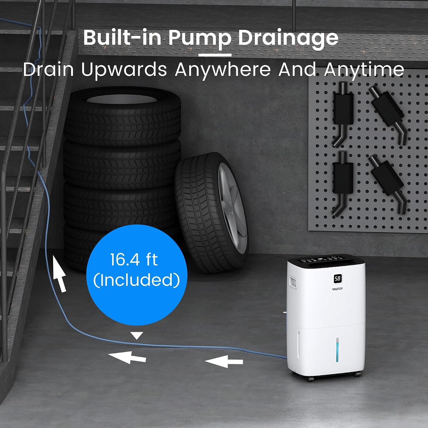Yaufey 150 Pint Dehumidifier with Pump for Basement 8500 Sq. Ft.