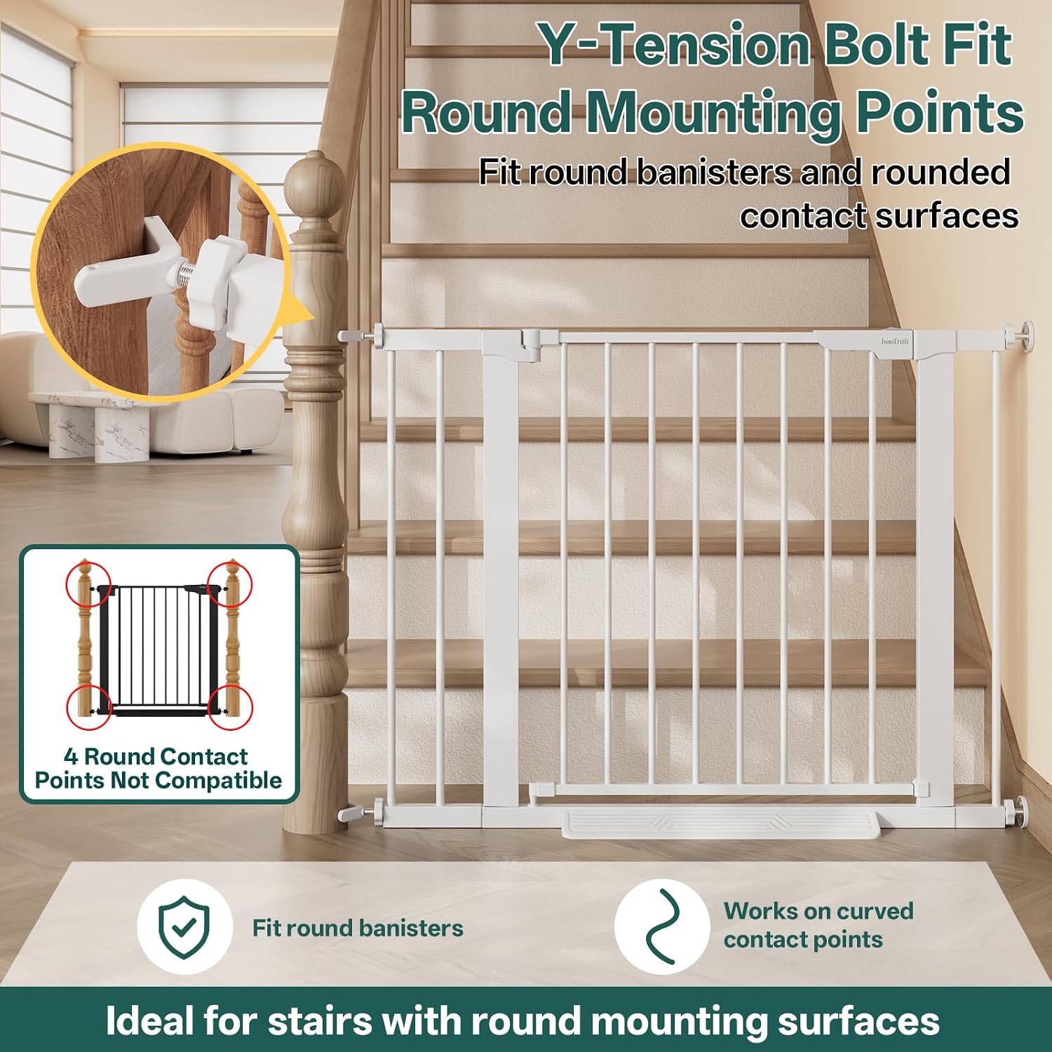 InnoTruth 29.6-39.1 in Wide Baby Gate for Stairs and Doorways, White