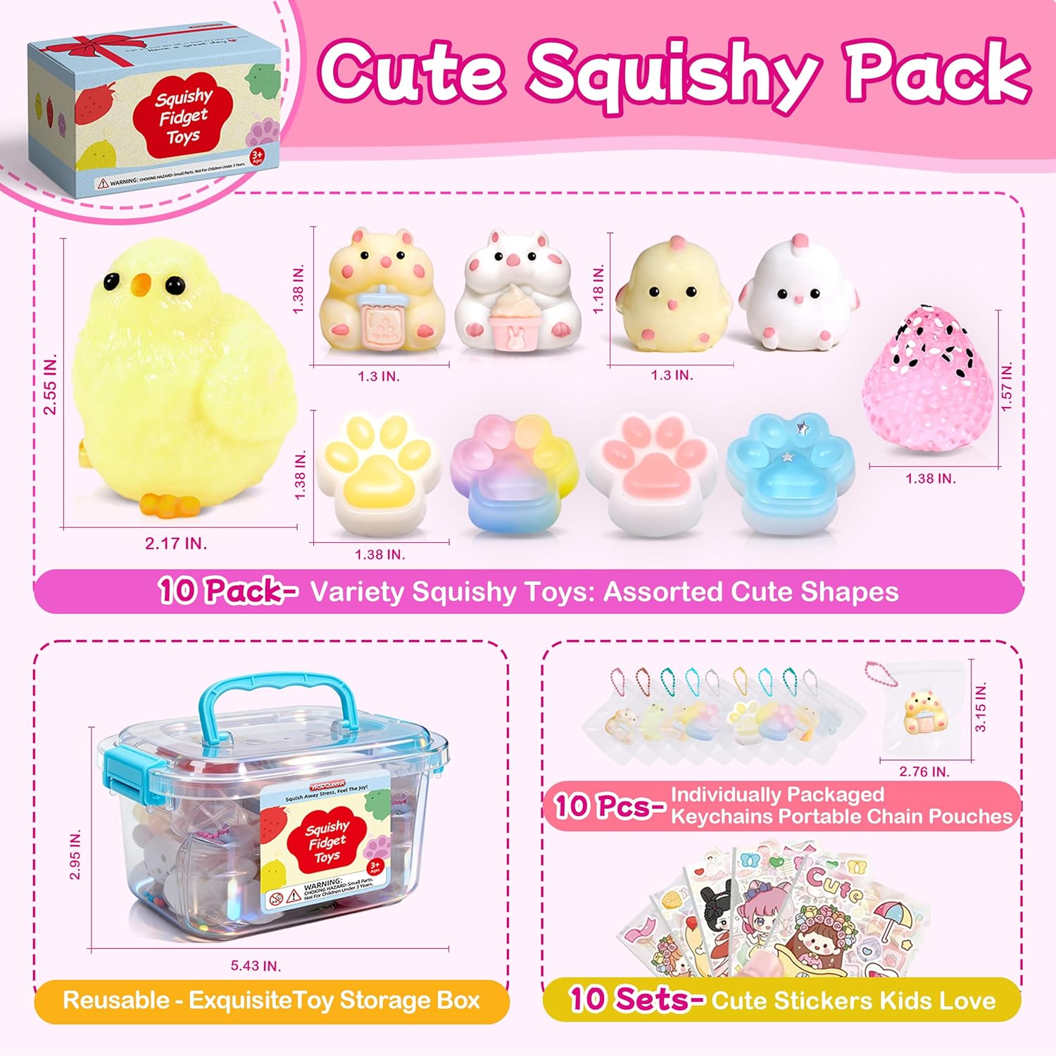 10 Pack Taba Squishy Toys kit with Toy Box-Squeeze Toys Squishy Fun Box
