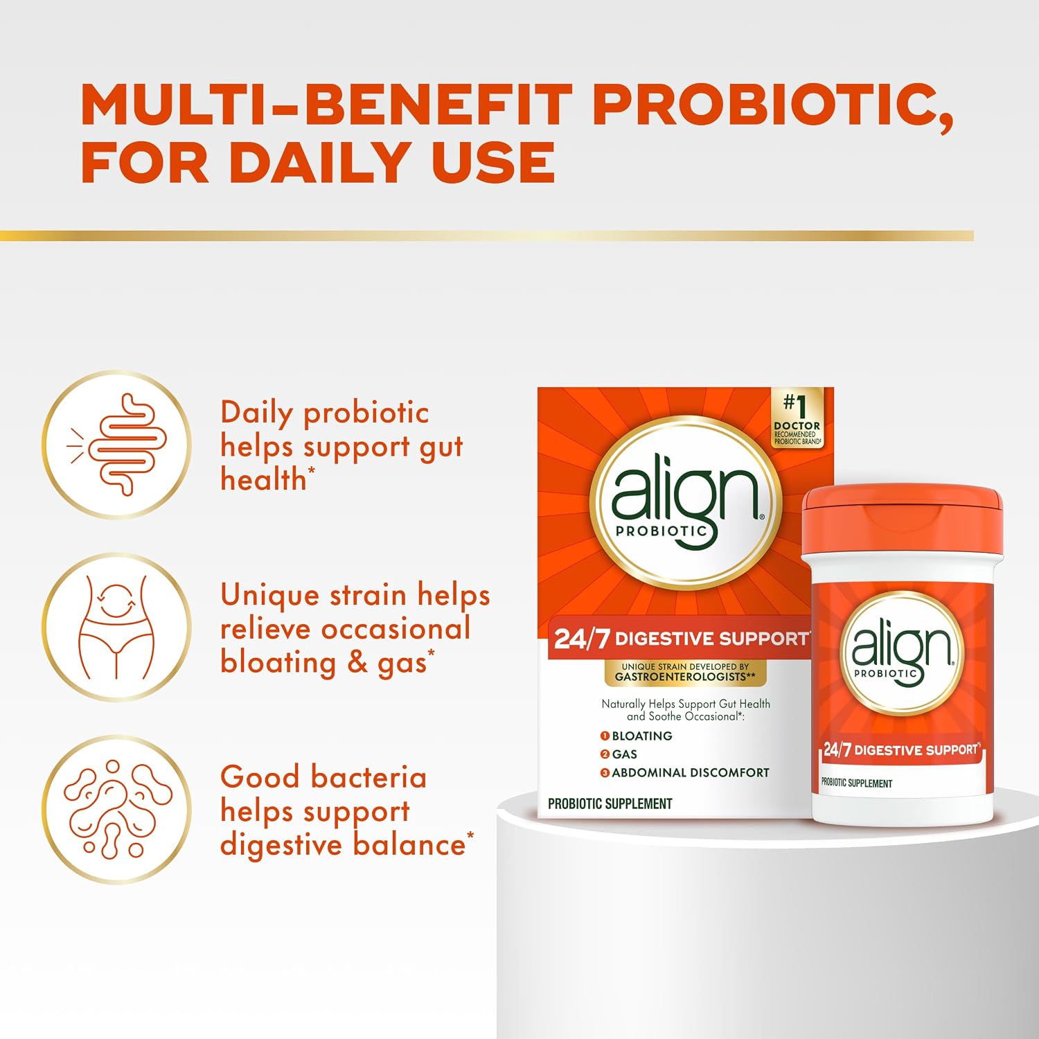 Align Probiotic, 24/7 Digestive Support*§, Probiotics for Women and Men, Probiotics for Digestive Health, Men and Womens Probiotic Capsules Help Relieve Occasional Bloating & Gas*, 56 Capsules