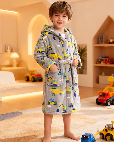 CJMJXPH Kids Toddler Boys Girls Fleece Robe Soft Hooded Bathrobe Pajamas Sleepwear 2-16 Years