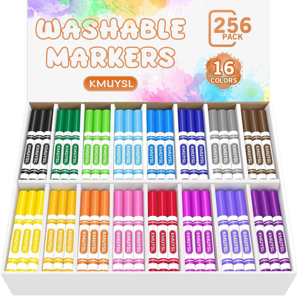 KMUYSL Washable Markers Bulk, 16 Colors, 256 Count