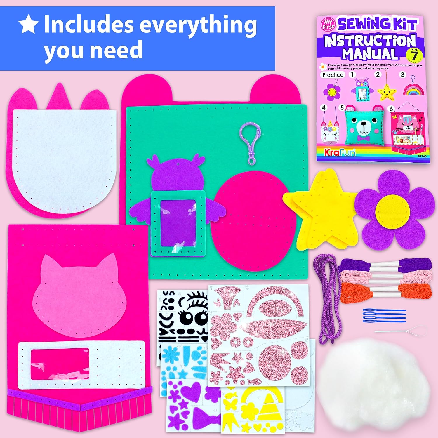 KRAFUN My First Sewing Kit for Kids Ages 6-12 | 7 Animal Dolls