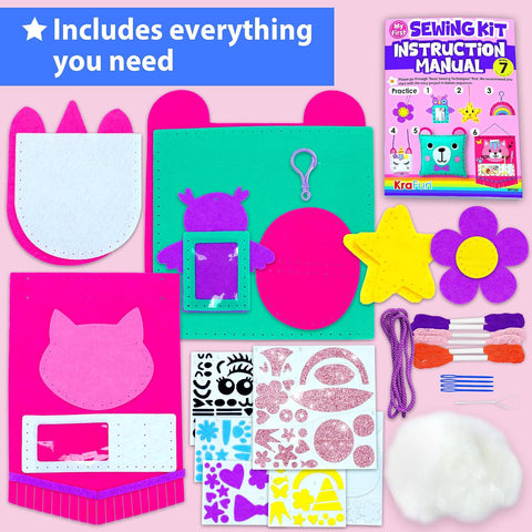 KRAFUN My First Sewing Kit for Kids Ages 6-12 | 7 Animal Dolls