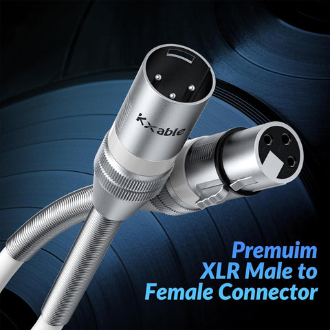 Kxable XLR Microphone Cable 10 FT, XLR Male to Female Balanced Mic Cable, 3-Pin Shielded Speaker Cord, Zinc Alloy Connectors, 22AWG Pure Copper, Metal Spring SR, Recording Studio, Podcast, White