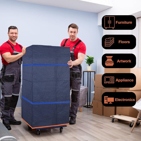 6Pk Heavy-Duty Moving Blankets 72x80in with 3 Large Rubber Band