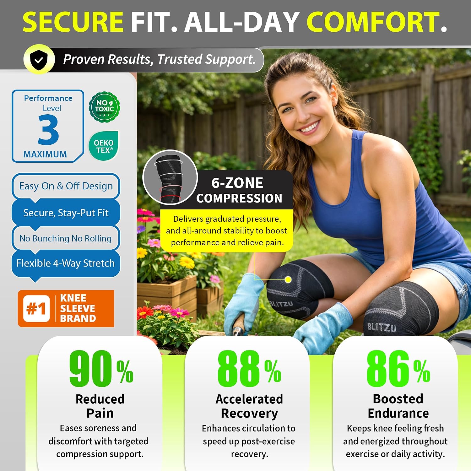 Knee Brace Men & Women, Knee Compression Sleeve Support Wrap Tendonitis XL