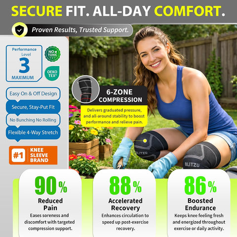 Knee Brace Men & Women, Knee Compression Sleeve Support Wrap Tendonitis XL