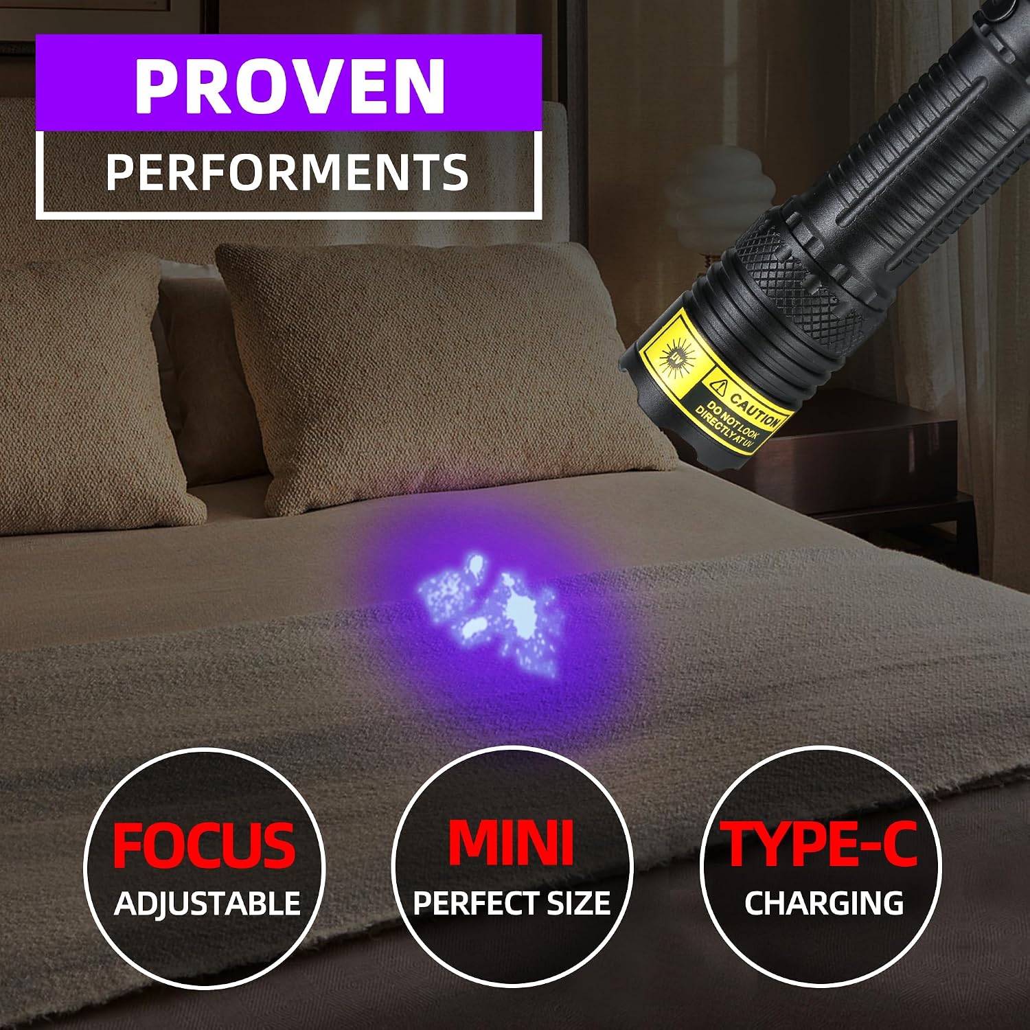 DARKBEAM UV Flashlight 395nm Black Light, Mini Powerful USB-C Rechargeable