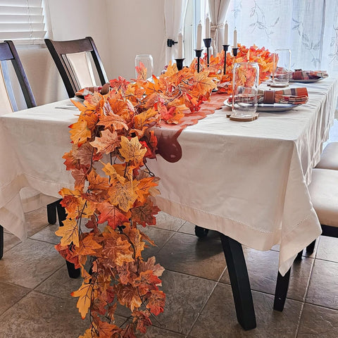 CQURE 9 Pack Fall Leaves Garland, 53.1Ft Maple Leaf Fall Vines Autumn Garland for Thanksgiving Wedding Party Decor, Indoor Outdoor Farmhouse Home Decorations