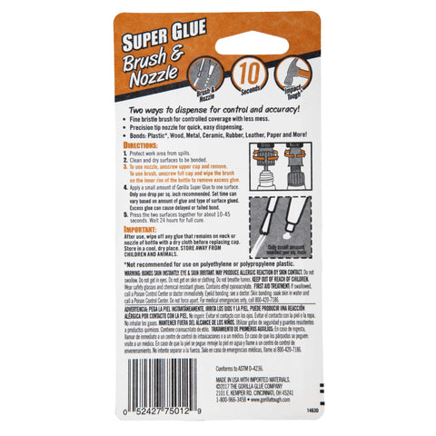 Gorilla Super Glue with Brush & Nozzle Applicator, 12 Gram, Clear, (Pack of 2)