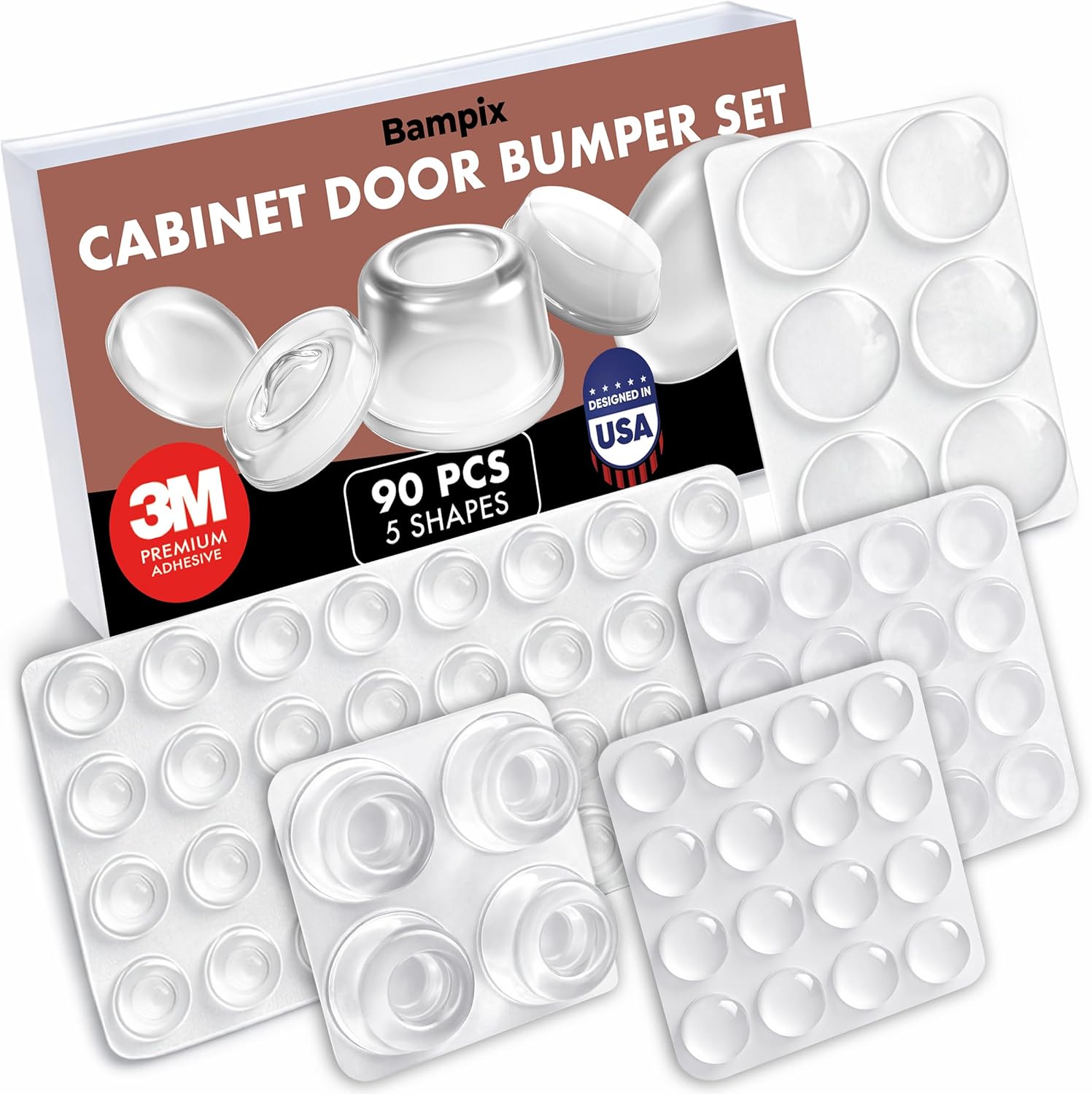 Cabinet Door Bumpers, 90 Pack, Clear Self-Adhesive Silicone Furniture Pads