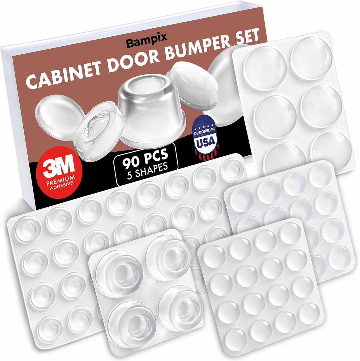 Cabinet Door Bumpers, 90 Pack, Clear Self-Adhesive Silicone Furniture Pads