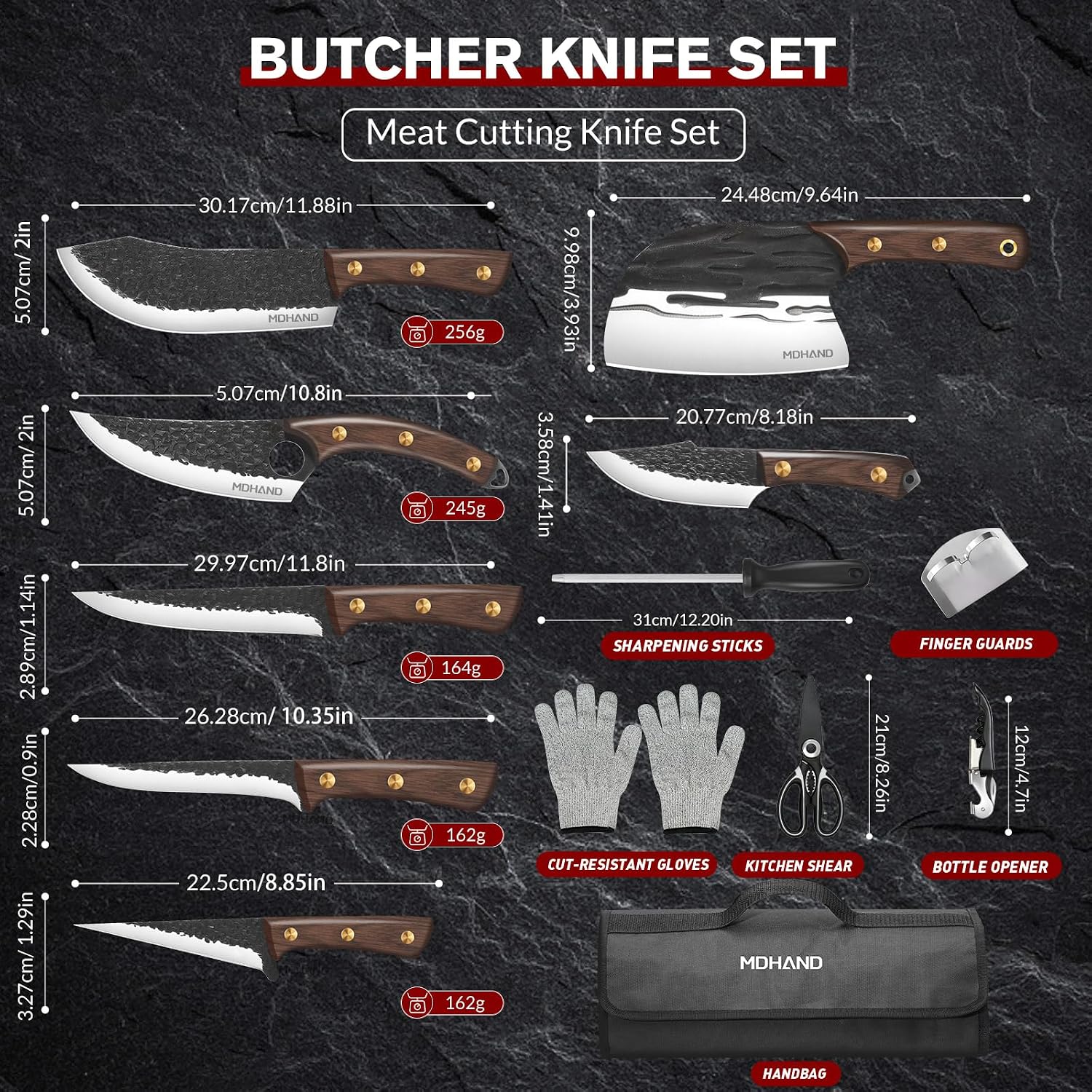 MDHAND Butcher Knife Set, Viking Kitchen Serbian Chef Knife Set with Bag