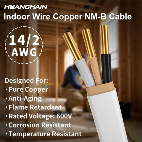 HUANCHAIN Indoor 14/2 W/G NMB Wire White 25FT Non-Metallic Sheathed Cable