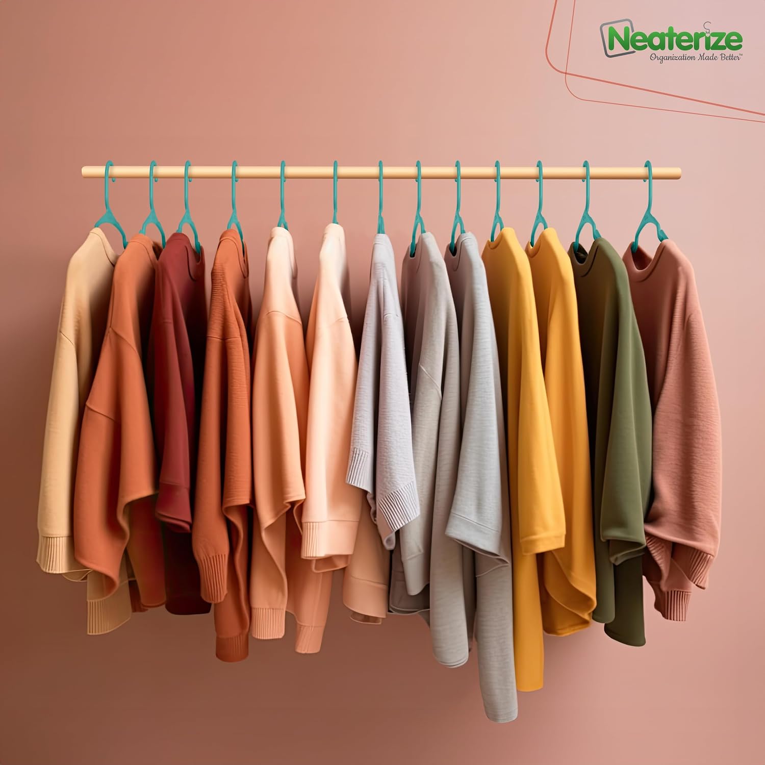 NEATERIZE Clothes Hangers Plastic 100 Pack for Adults - Plastic Hangers, The Perfect Coat Hanger and Space Saving Clothes Hangers for Closet - Aqua Hangers
