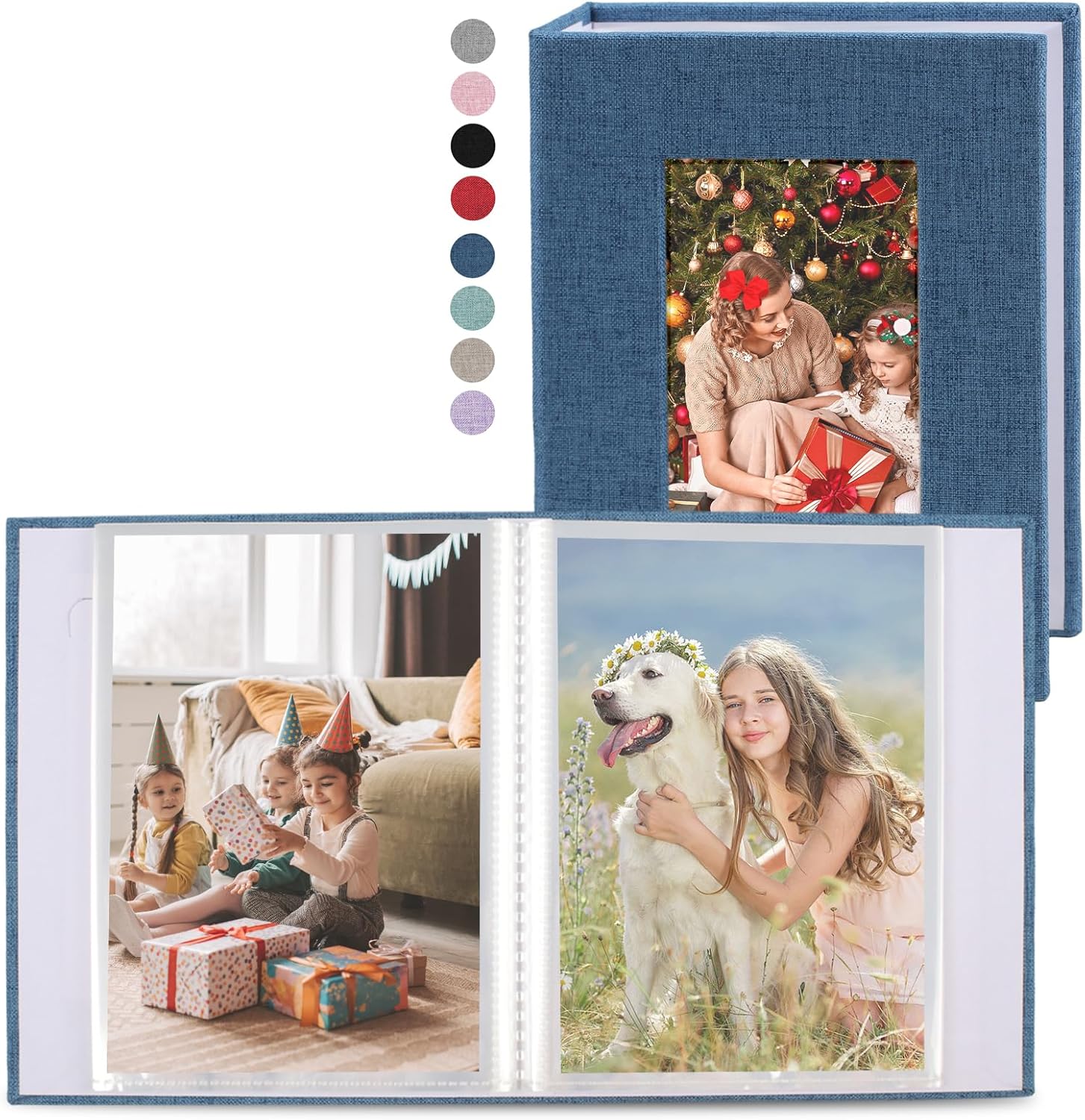 vivinin 2 Pack Photo Album 4x6, Linen Cover Photo Book, Small Photo Album Book for 36 Pockets Hold 72 Pictures, Picture Book for Photos Family Anniversaries Baby Vacations（blue）