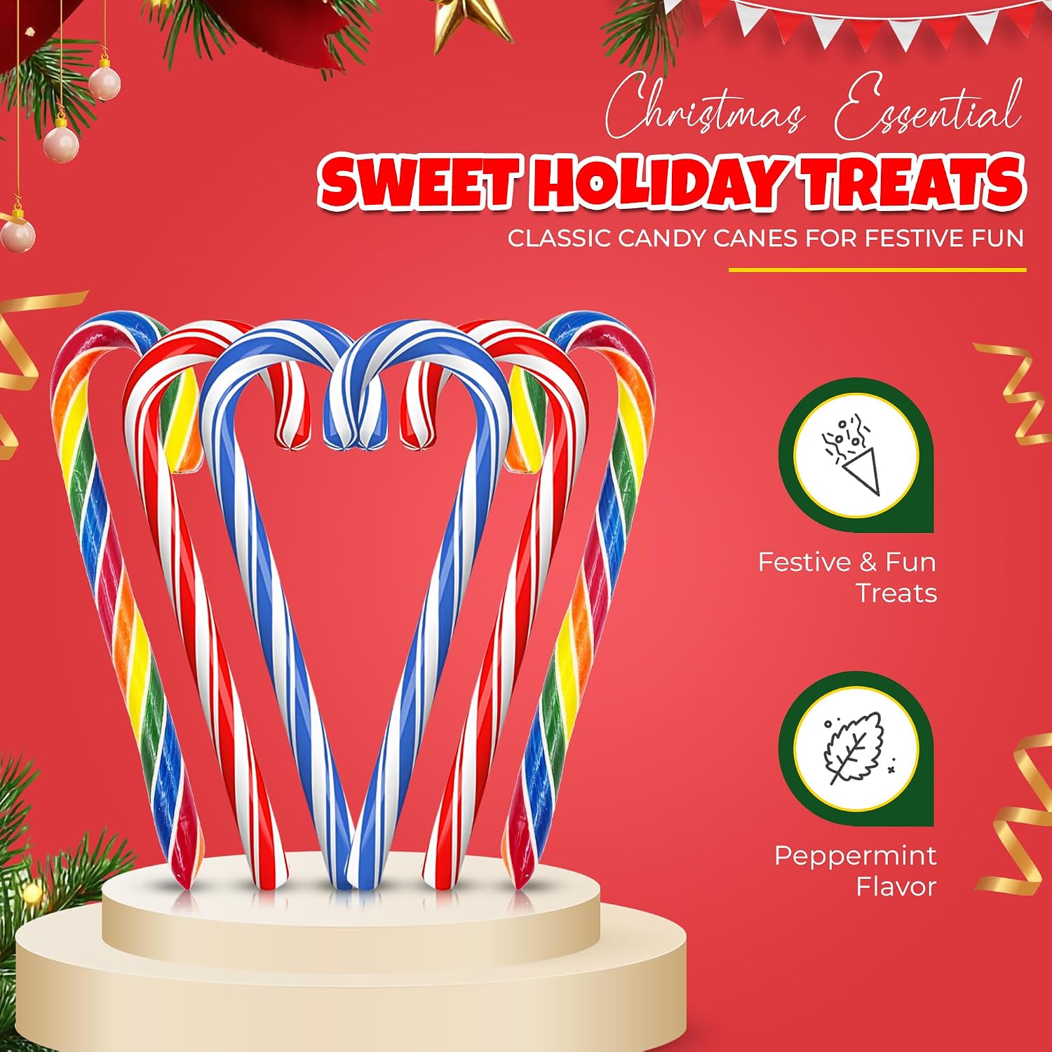 Christmas Candy Canes Assorted Flavors, Tutti Frutti, Blue & White Peppermint Sticks, Red Cherry Mix, Large Candy Canes Individually Wrapped Bulk Christmas Candy for Décor, Parties & Gifts – 100 Count