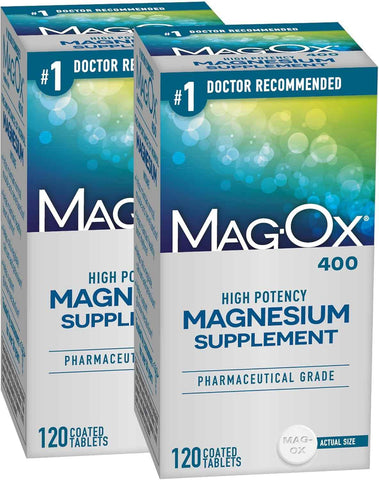 Mag-Ox High Potency Magnesium Supplement, Tablets, 120 Count, Pack of 2 | Pharmaceutical Grade Magnesium Oxide, 482 mg Per Dose, Magox 400 Magnesium
