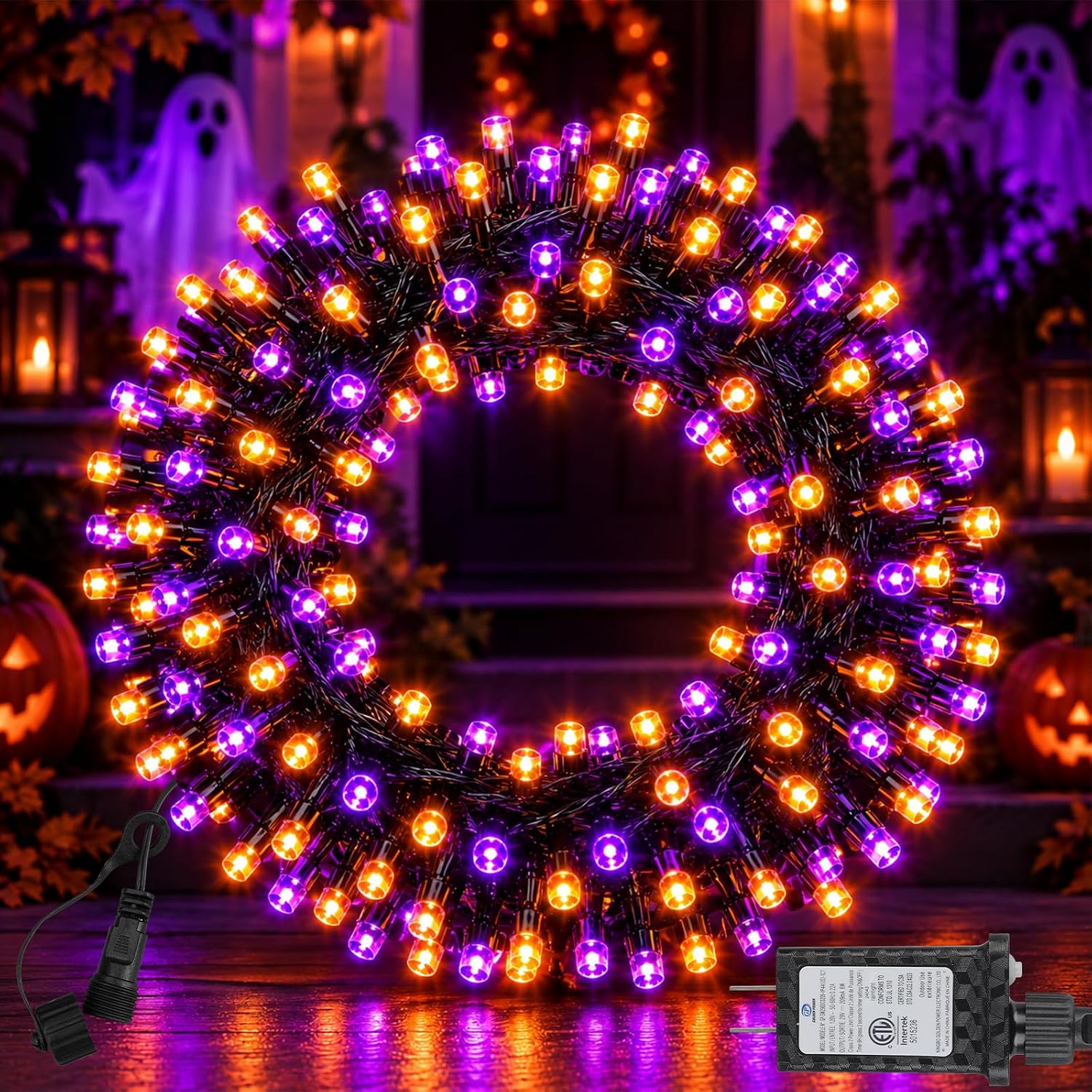 FairyGlim Halloween String Lights Plug in,33FT 100 LED String Lights with 8 Modes & Timer, Halloween Decorations for Party Carnival Supplies, Outdoor Indoor Yard Garden Decor, Purple & Orange