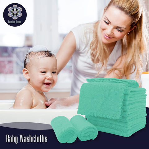 16 Pack Baby Washcloths - 10x10 Inch, Coral Fleece - Extra Absorbent and Soft Wash Clothes for Newborns, Infants and Toddlers - Suitable for Sensitive Skin and New Born - Baby Shower - Aqua Green