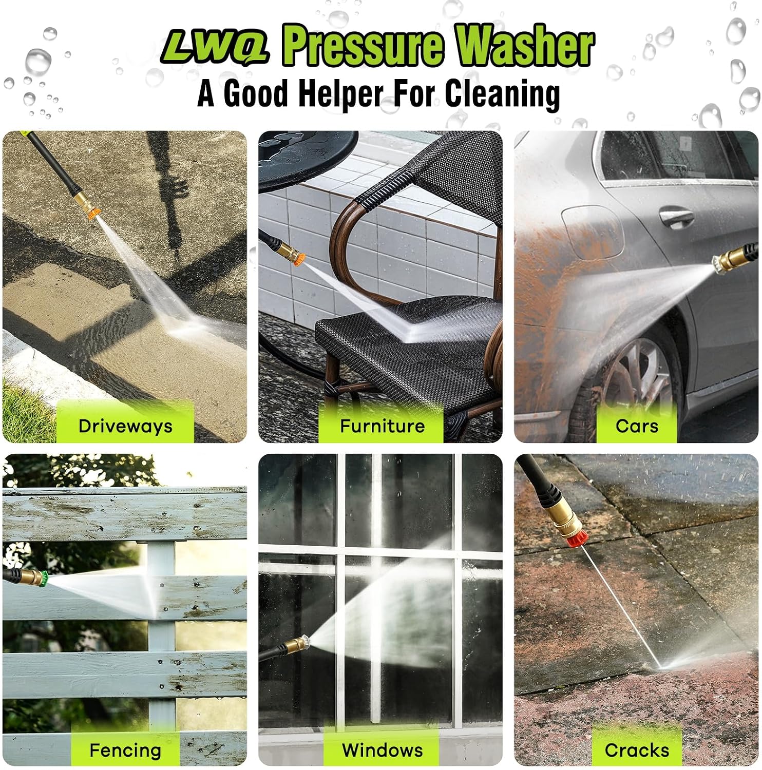 Pressure Washer, Power Washer with 4 Quick Connect Nozzles 1 Foam Cannon, High Pressure Cleaning Machine for Cars/Fences/Driveways/Patios/Farms/Home Cleaning(Bright Green)