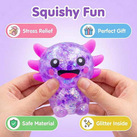 12 Pack Squishy Toy Balls Cute Stress Relief Stress Ball Fidget Toys Bulk Squishy Squeeze Ball Set for Adult Party Favors (Axolotl)