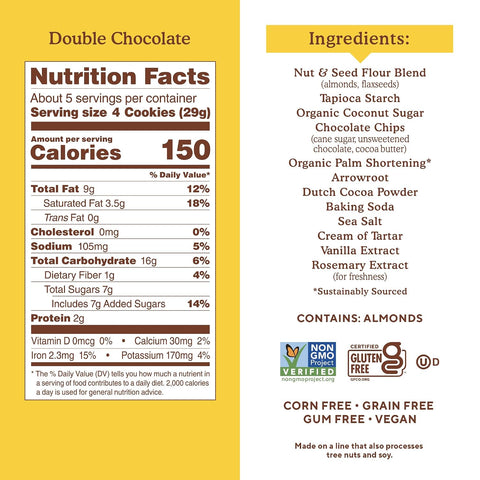 Simple Mills Almond Flour Double Chocolate Chip Cookies, Gluten Free and Delicious Crunchy Cookies, Organic Coconut Oil, 5.5 Ounce (Pack of 6)(Packaging May Vary)