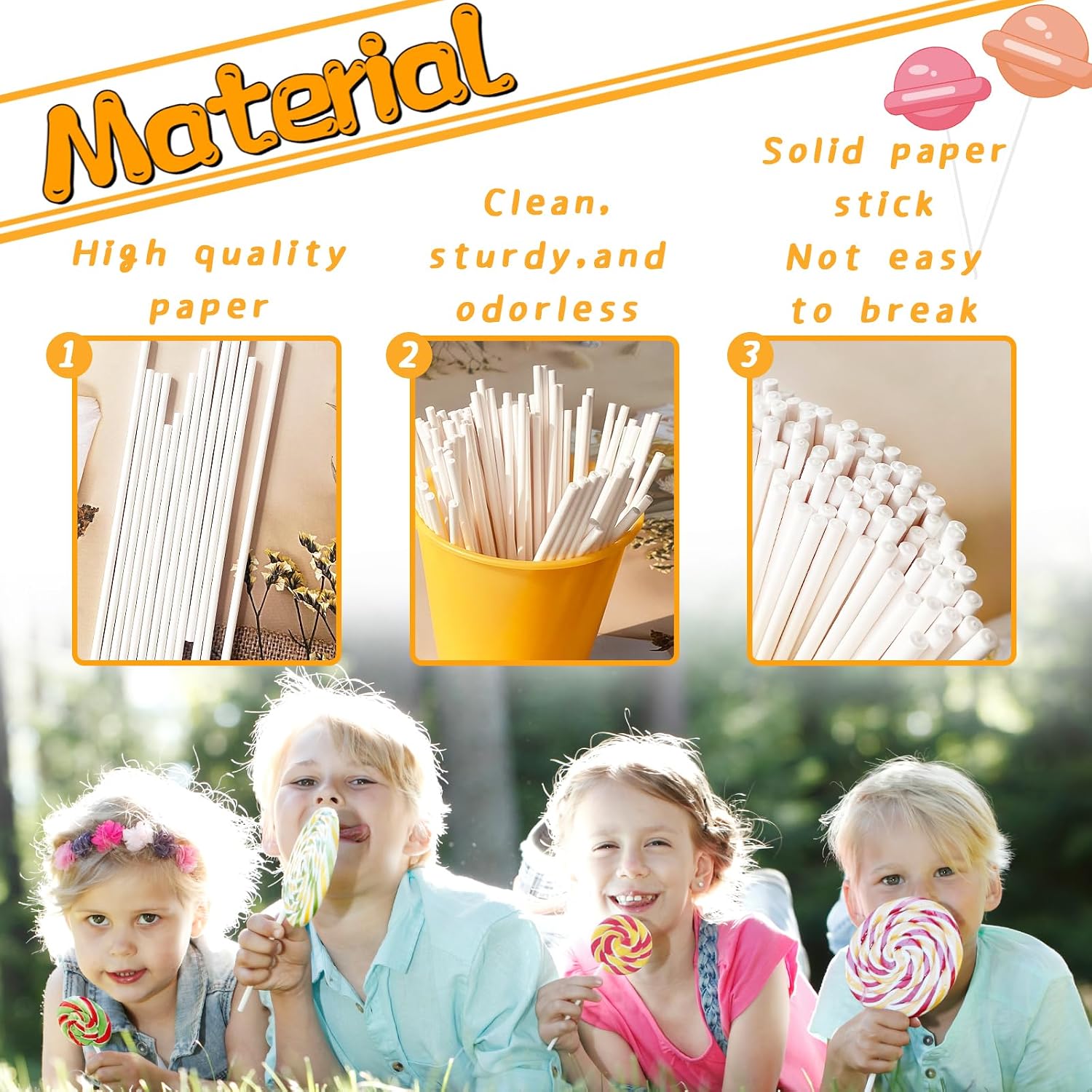 100 Pcs 6-Inch White Lollipop Sticks,Lollipop Paper Treat Stick,Paper Sucker Sticks for Cupcake Toppers,Homemade Candy,Chocolate,Dessert(Dia 3.5mm)
