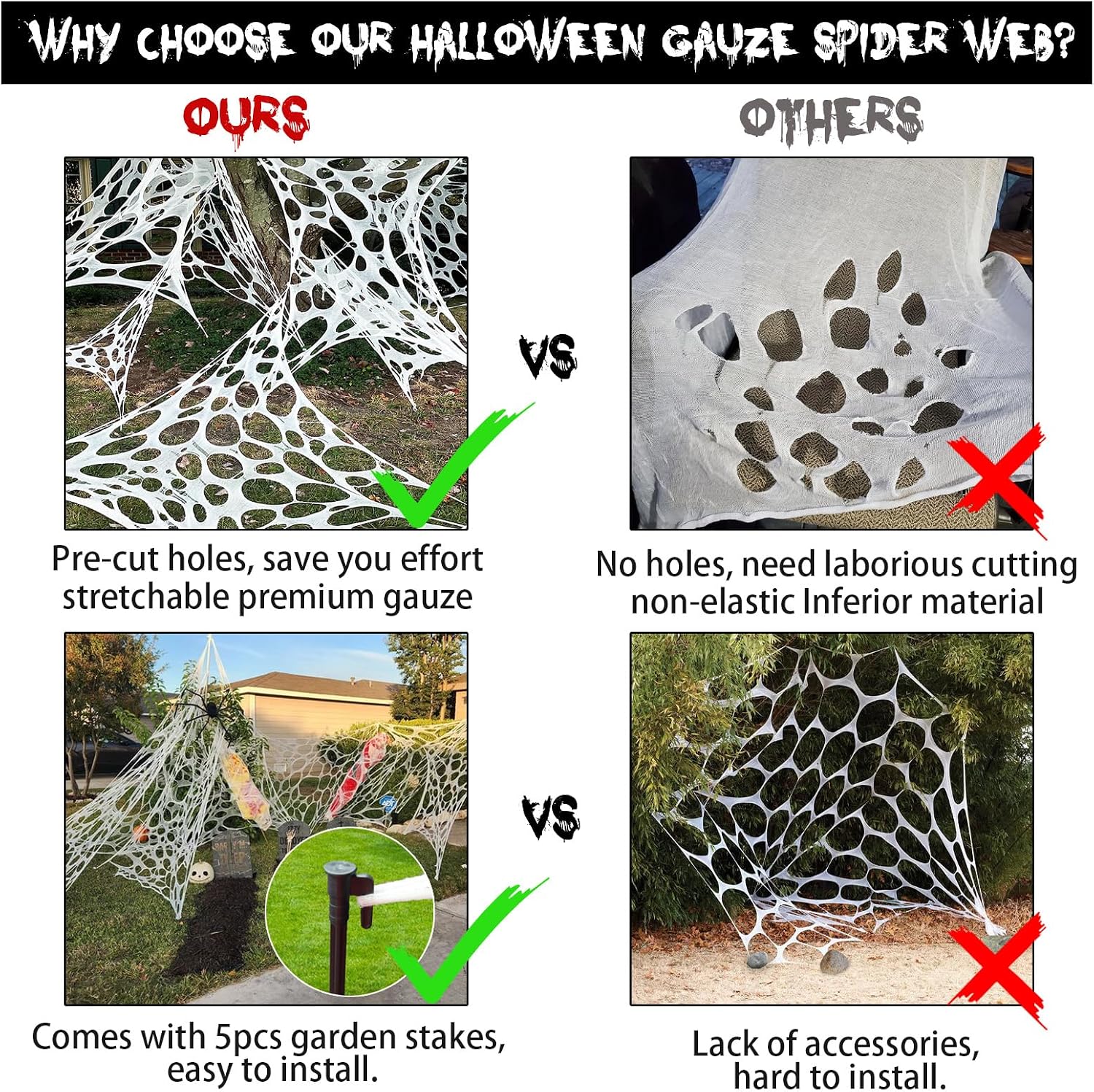 CESOF Giant Spider Web Halloween Decorations Outdoor Spiderwebs Pre-Cut