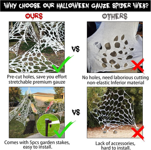 CESOF Giant Spider Web Halloween Decorations Outdoor Spiderwebs Pre-Cut