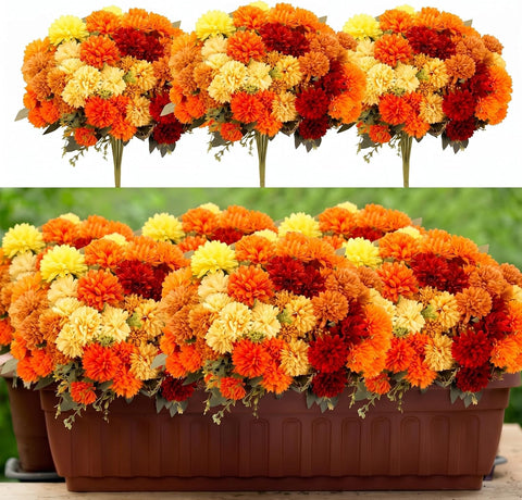 XunYee 12 Pcs Fall Artificial Flowers for Outdoor,Assorted Faux Mums