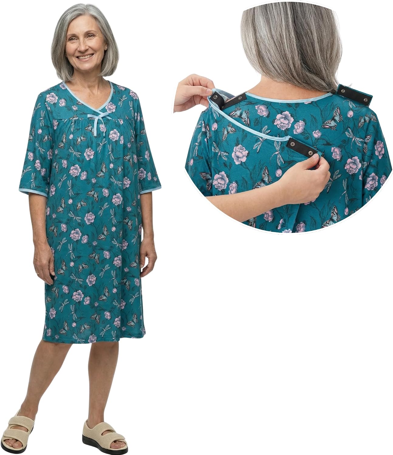 Silverts Women's Adaptive Open Back Gown, Assisted Dressing Nightgown