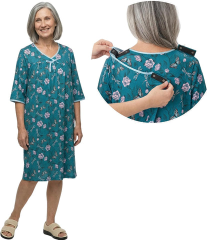 Silverts Women's Adaptive Open Back Gown, Assisted Dressing Nightgown